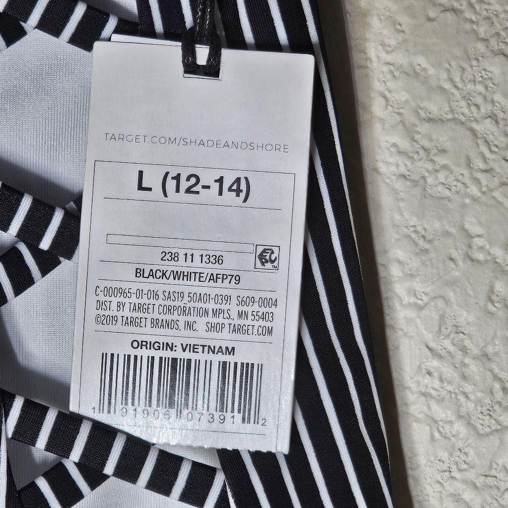 Shade & Shore Women Swim Bottoms Large Black & White Pin Striped NWT - Picture 4 of 6